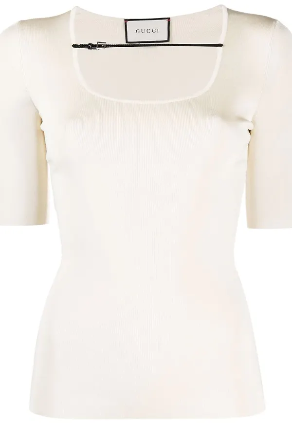 Gucci ribbad t-shirt med spänne - Neutral