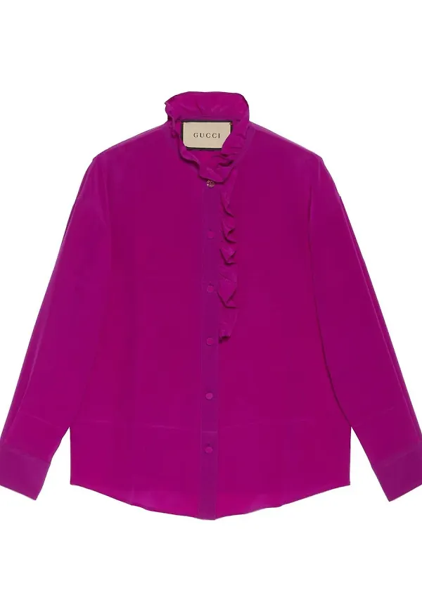Gucci sidenblus med volang - Lila