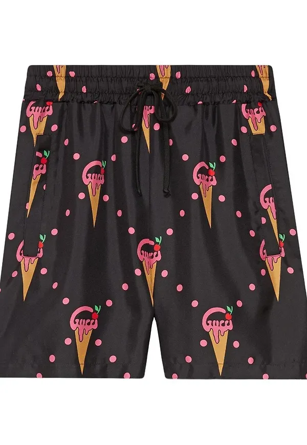 Gucci sidenshorts med glasstryck - Svart