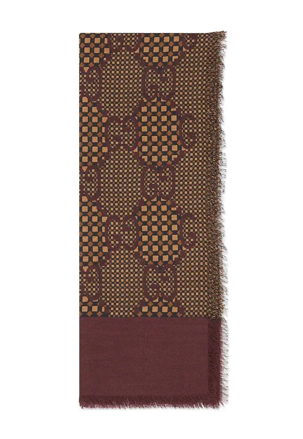 Gucci sidensjal med geometriskt tryck - Brun