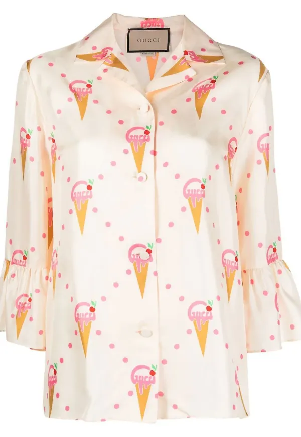 Gucci sidenskjorta med glasstryck - Neutral