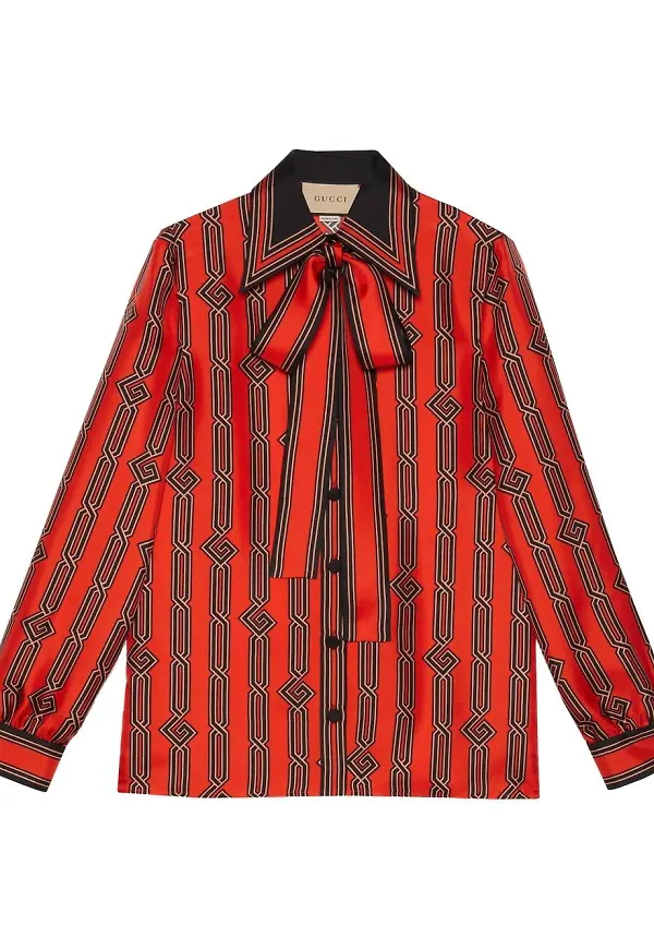 Gucci sidenskjorta med kedjetryck - Orange