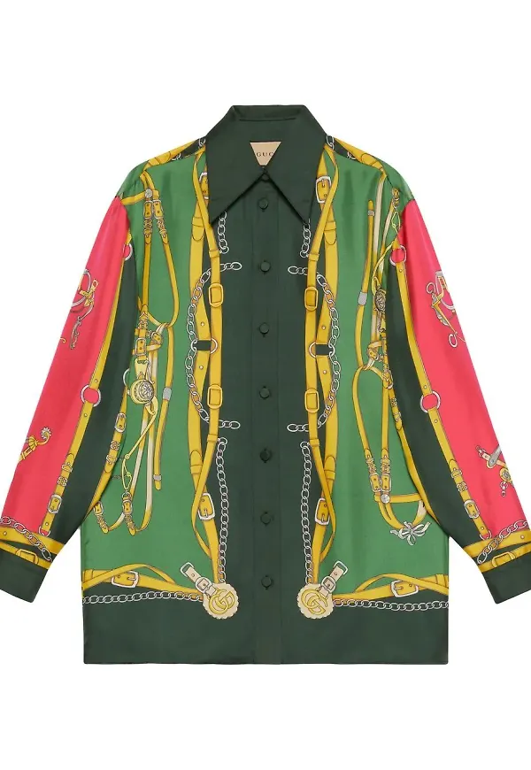 Gucci sidenskjorta med tryck - Grön
