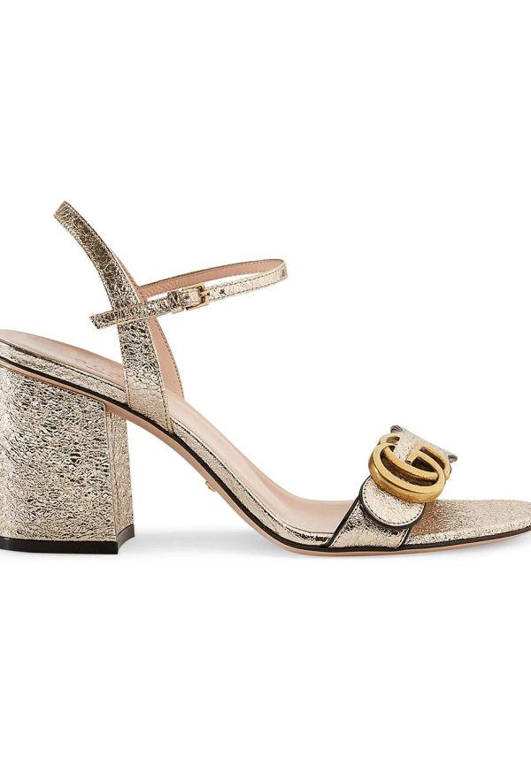 Gucci skinnsandaler med halvhög klack - Metallic