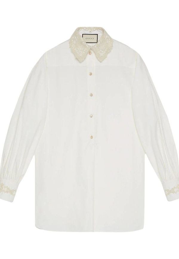 Gucci skjorta i oversize-modell med löstagbar krage - Vit