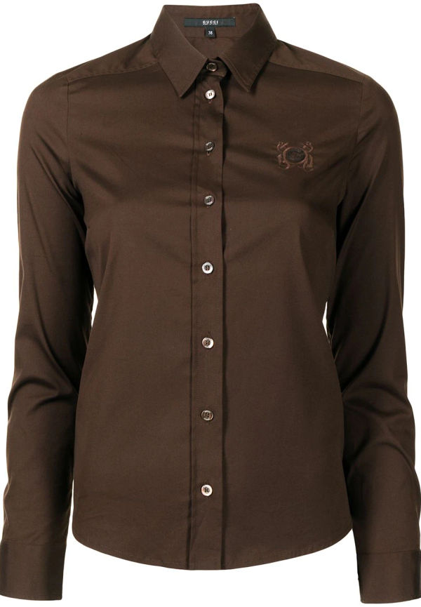 Gucci skjorta med broderad logotyp - Brun