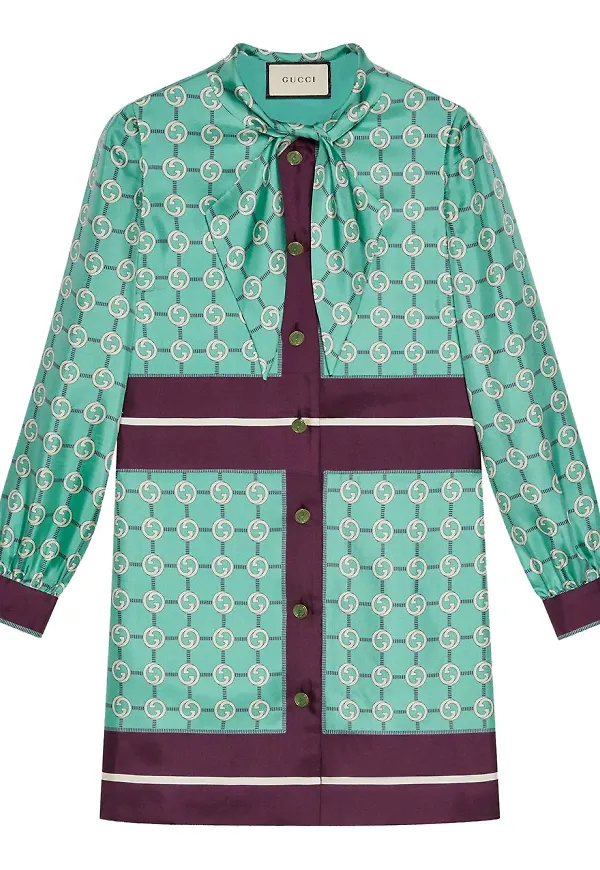 Gucci skjortklänning med knytkrage - Blå
