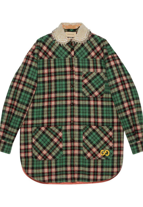 Gucci skotskrutig skjorta med pärlad krage - Grön