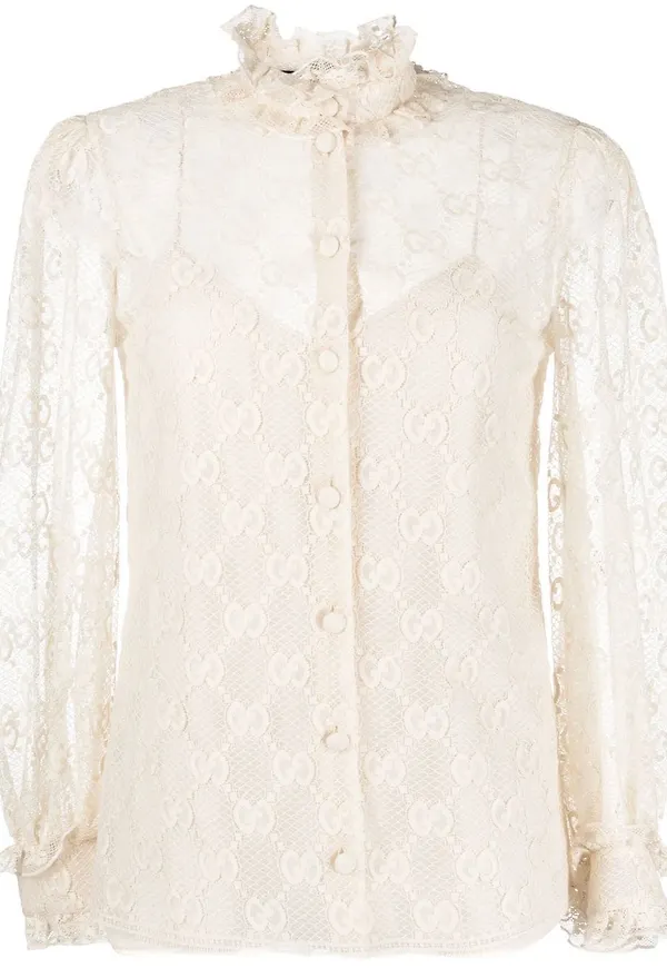 Gucci spetsblus med monogram - Neutral