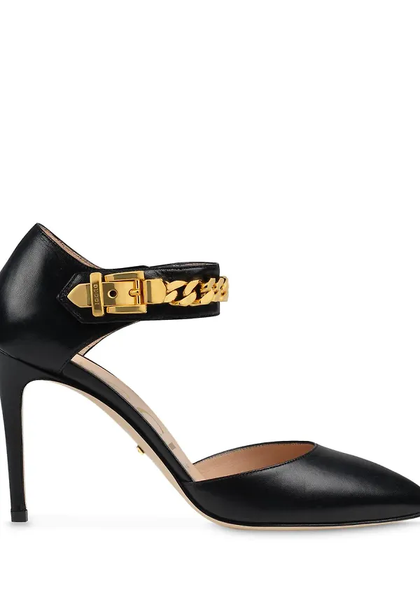 Gucci spetsiga pumps med kedjedetalj - Svart