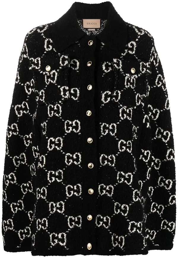 Gucci stickad cape i jacquard - Svart