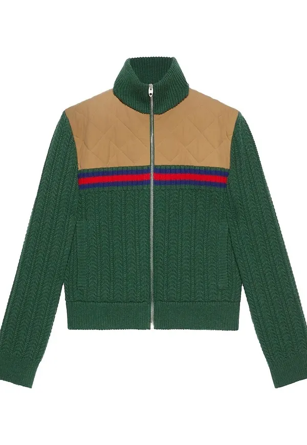 Gucci stickad jacka med randdetalj - Grön