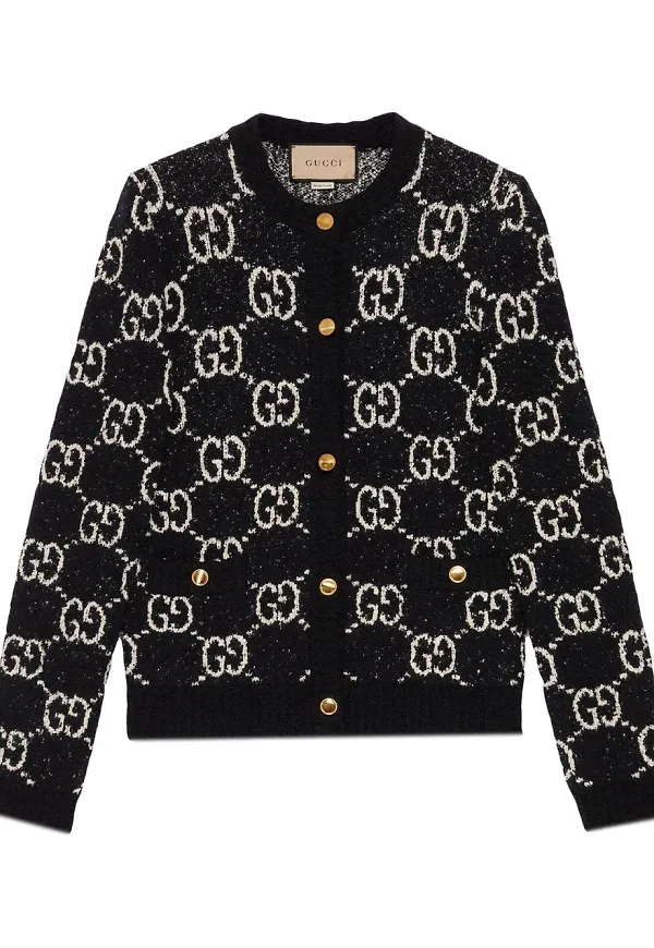 Gucci stickad kofta i jacquard - Svart