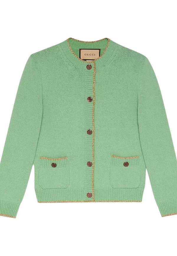 Gucci stickad kofta med metallic-kant - Grön