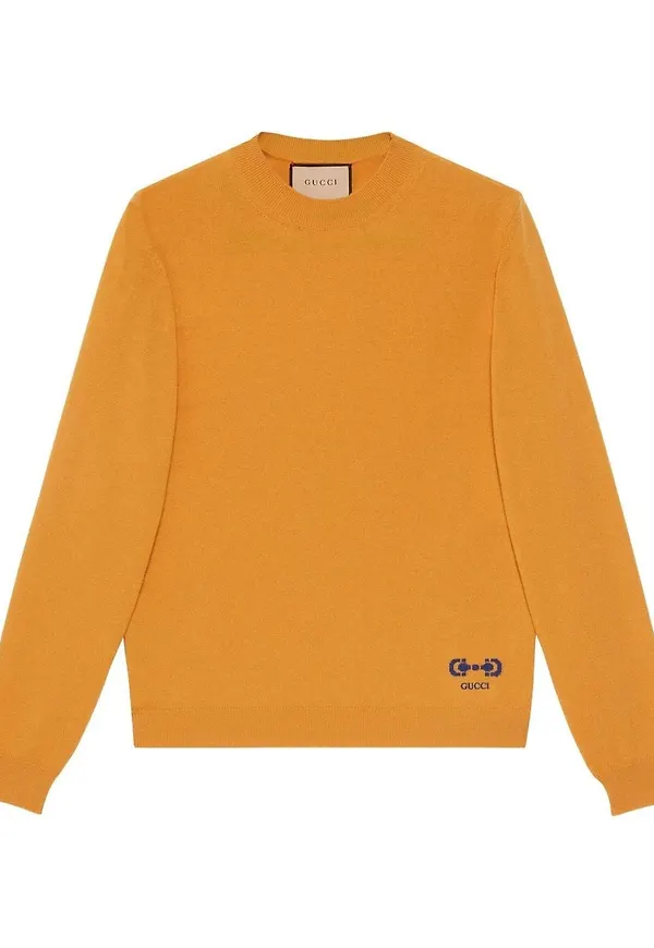 Gucci stickad tröja med bettdetalj - Gul