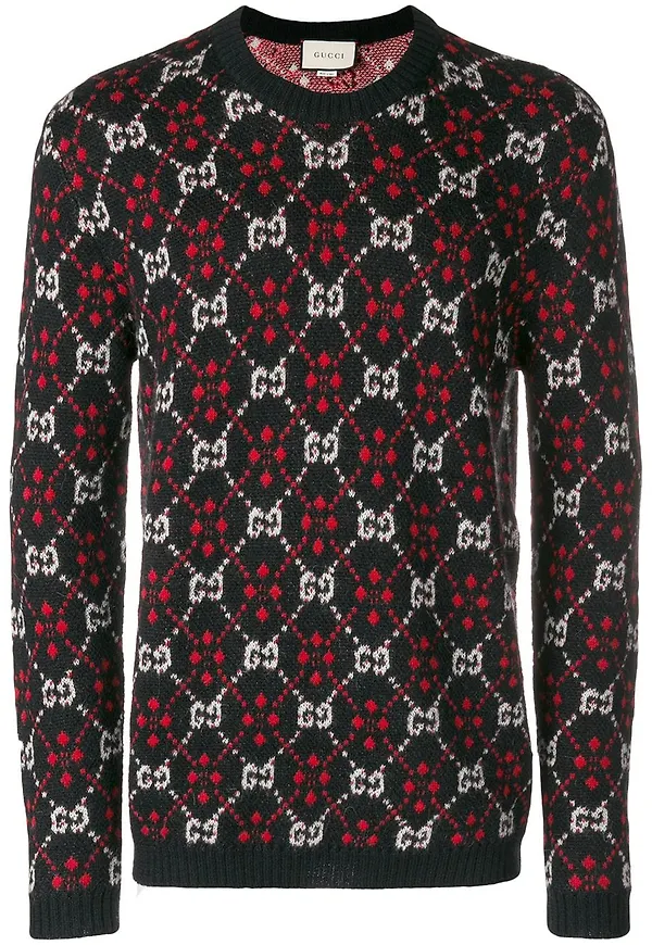 Gucci stickad tröja med monogram - Svart