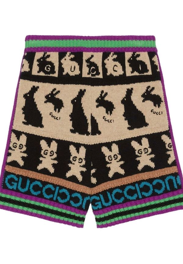 Gucci stickade shorts med kanin - Svart