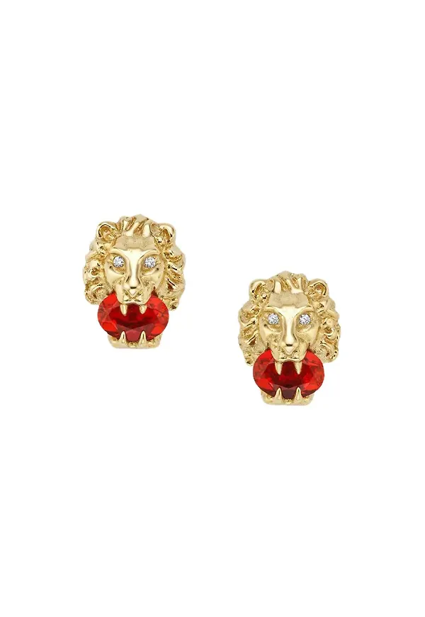 Gucci stiftörhängen i 18K gult guld med lejonhuvud - 8036