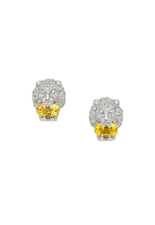 Gucci stiftörhängen i 18K vitguld med lejonhuvud - 8091