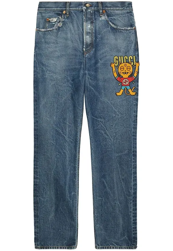 Gucci straight-jeans med applikation - Blå