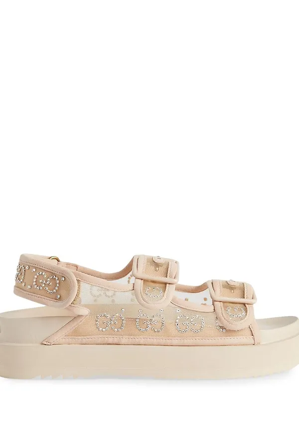 Gucci strassprydda sandaler med monogram - Neutral