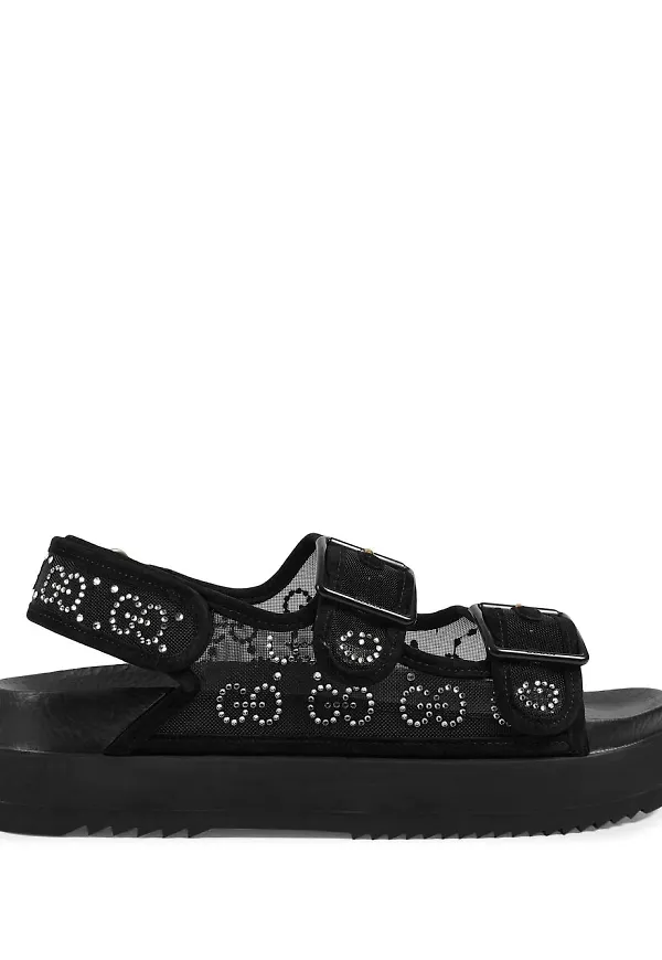 Gucci strassprydda sandaler med monogram - Svart