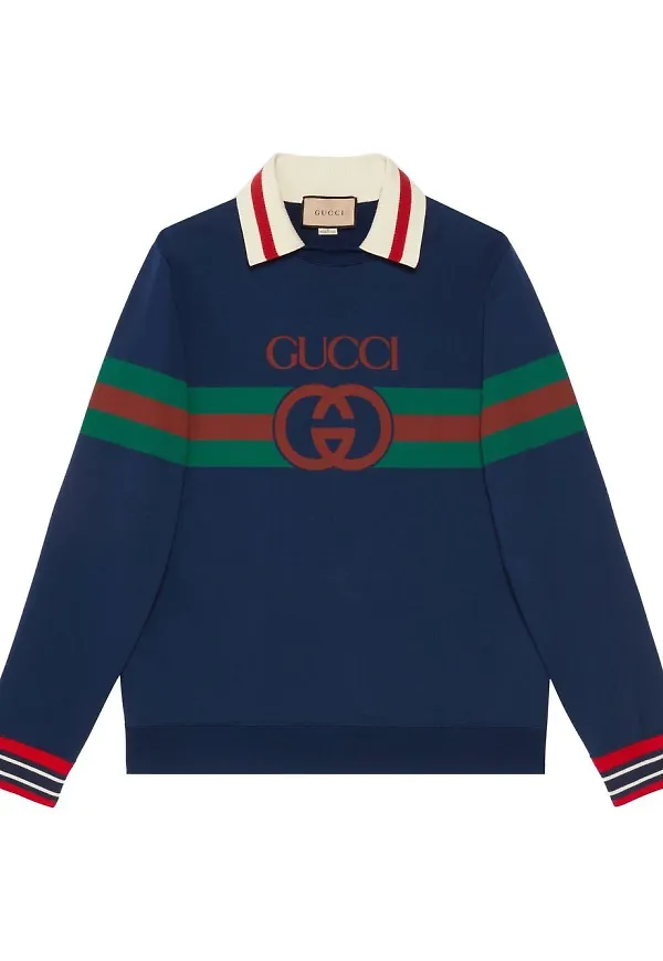 Gucci sweatshirt med randig krage - Blå