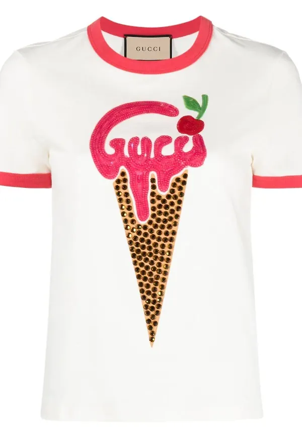 Gucci t-shirt med glassutsmyckning - Vit
