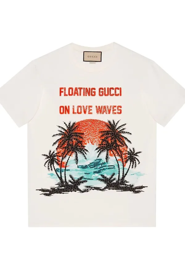 Gucci t-shirt med paljettprydd slogan - Vit