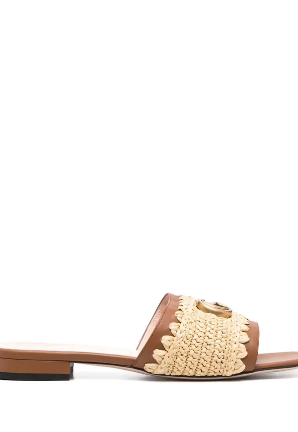 Gucci toffelsandaler i bast - 9593 ROFE BEIGE/PEANUT BROWN