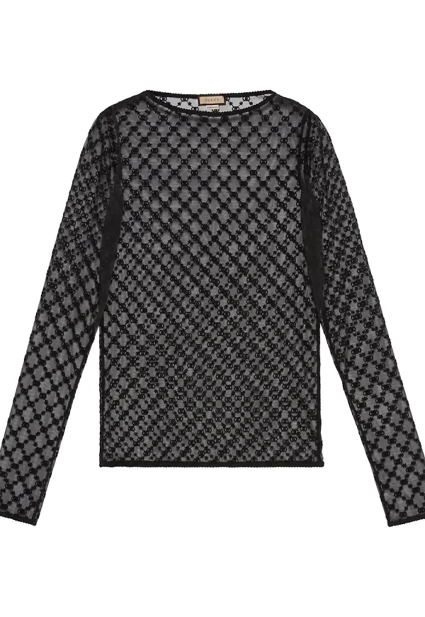 Gucci tyllblus med brodyr - Svart
