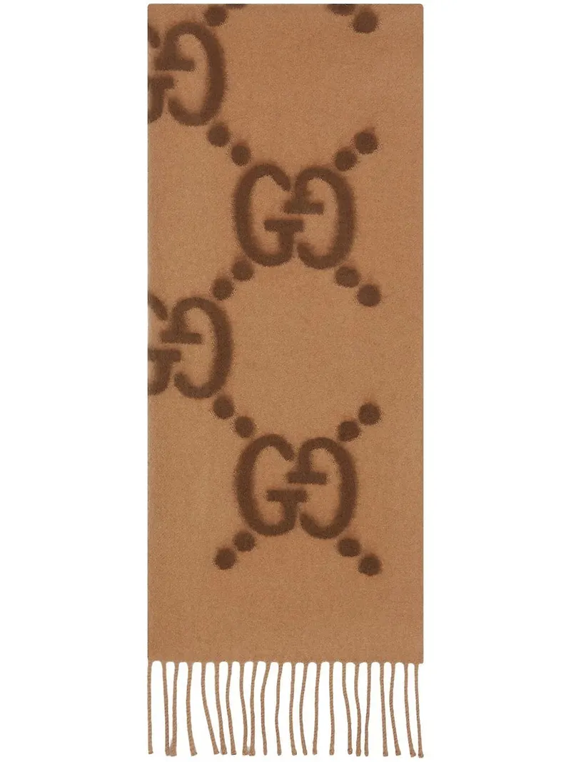 Gucci ullhalsduk med logotyp - Brun