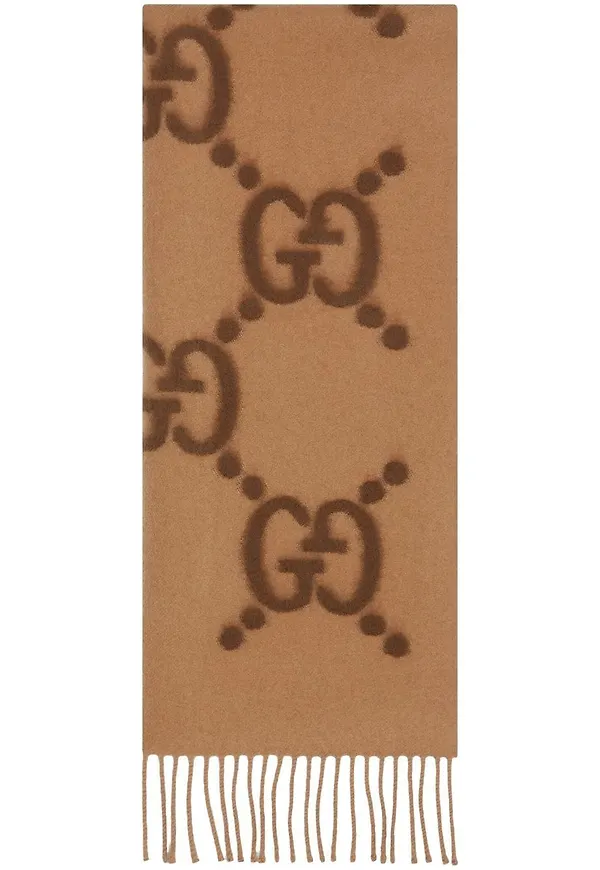 Gucci ullhalsduk med logotyp - Brun