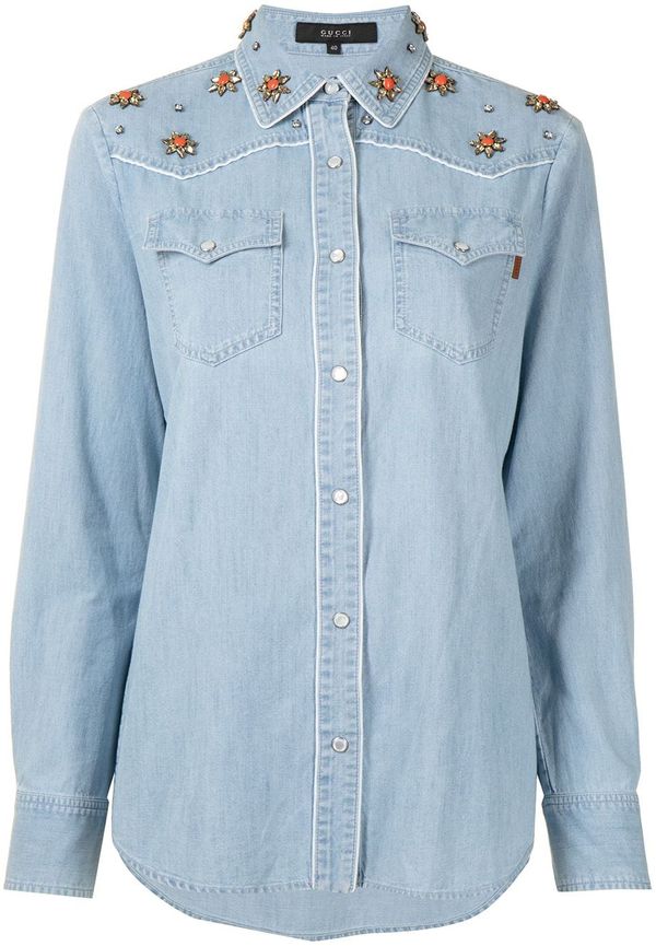 Gucci utsmyckad jeansskjorta - Blå