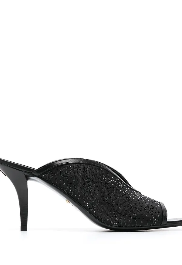 Gucci utsmyckade högklackade slip-ons - Svart