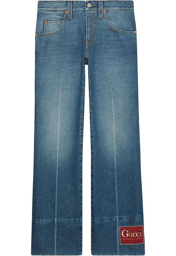 Gucci utsvängda lappade jeans - Blå