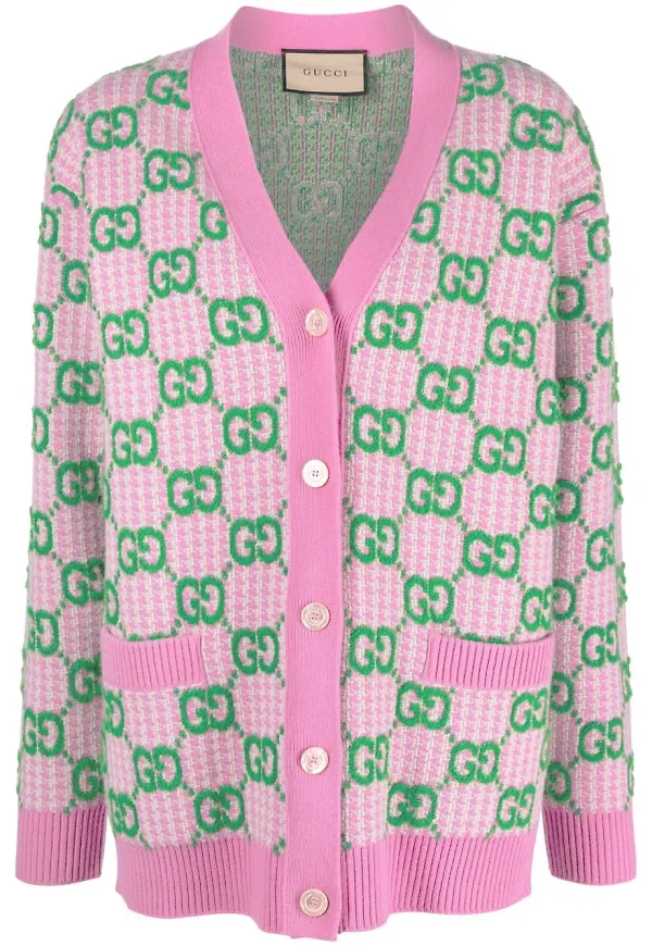 Gucci v-ringad intarsiastickad kofta - Rosa