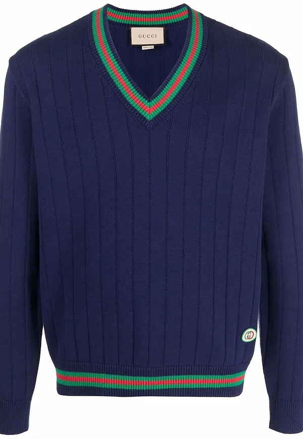 Gucci v-ringad stickad tröja - Blå