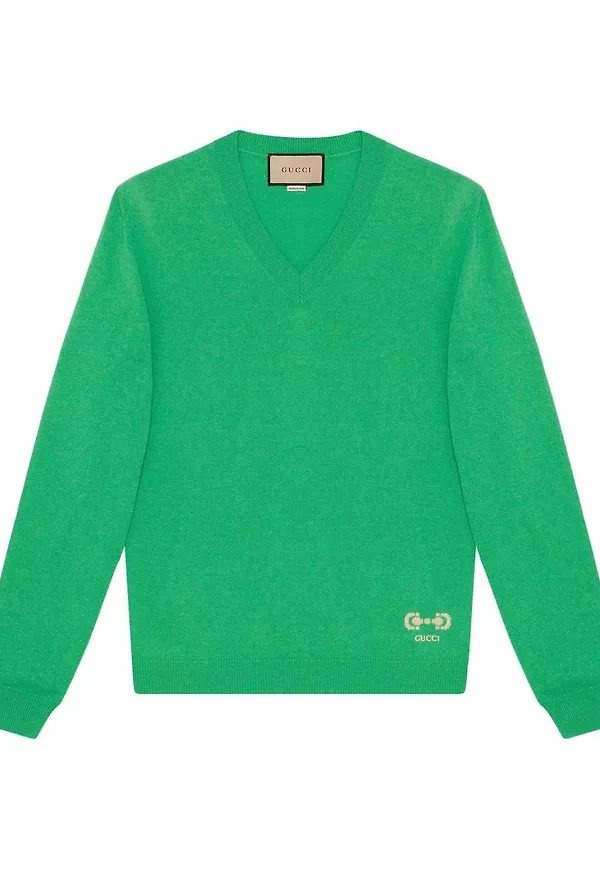 Gucci v-ringad stickad tröja - Grön