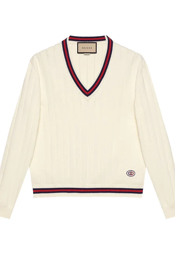 Gucci v-ringad stickad tröja - Vit