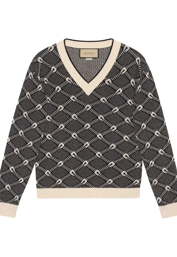 Gucci v-ringad tröja i jacquard - Grå
