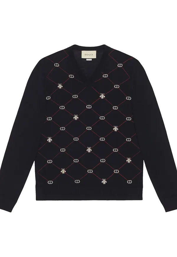 Gucci v-ringad tröja med monogram - Blå