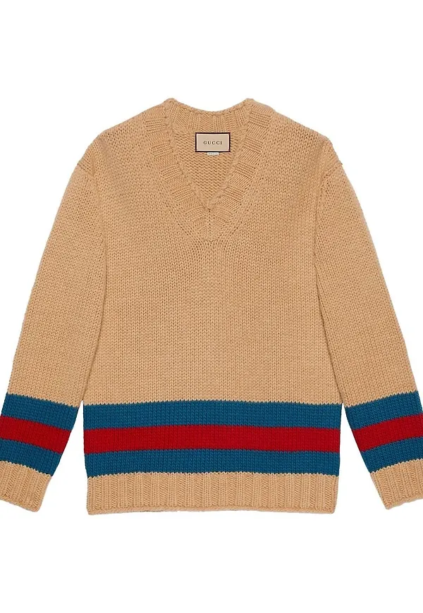 Gucci v-ringad tröja med randdetalj - Neutral