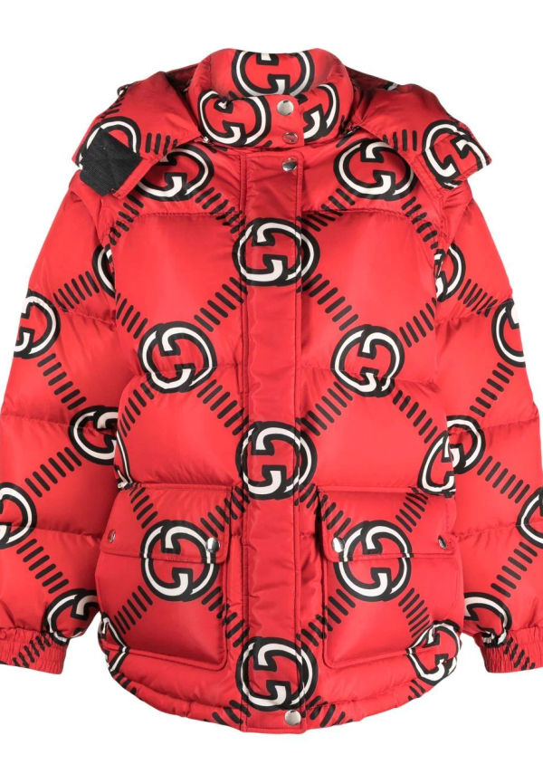 Gucci vadderad kappa med logotyp - Röd