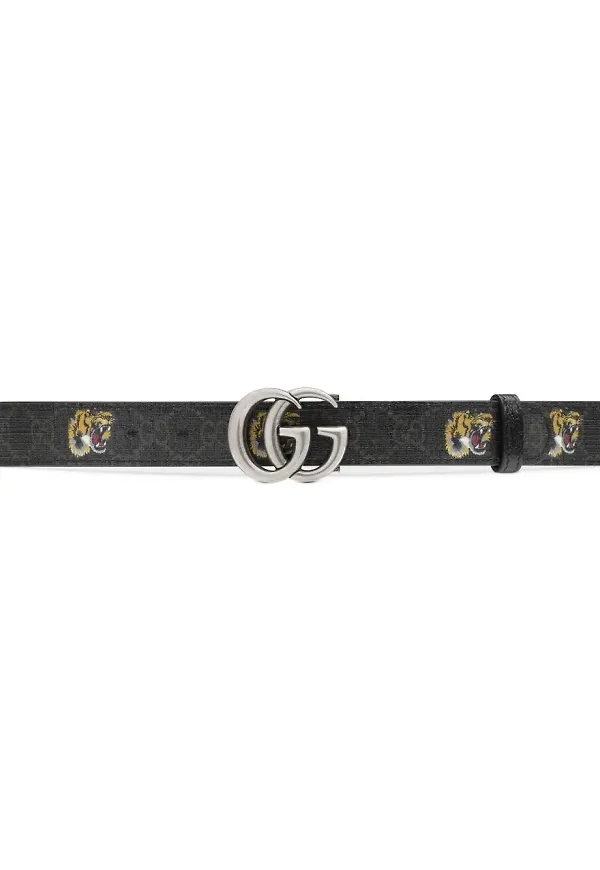 Gucci vändbart bälte med tigertryck - Svart