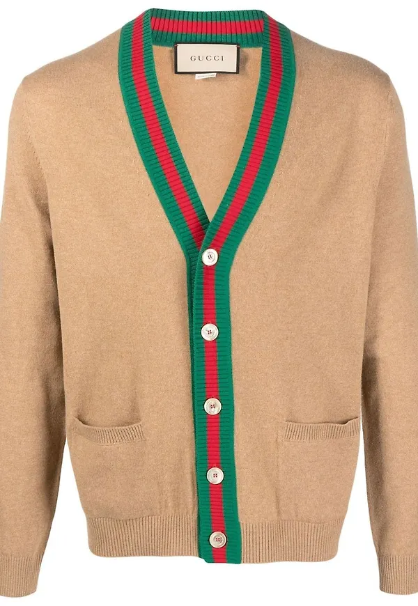 Gucci Web-stripe kashmir kofta - Brun