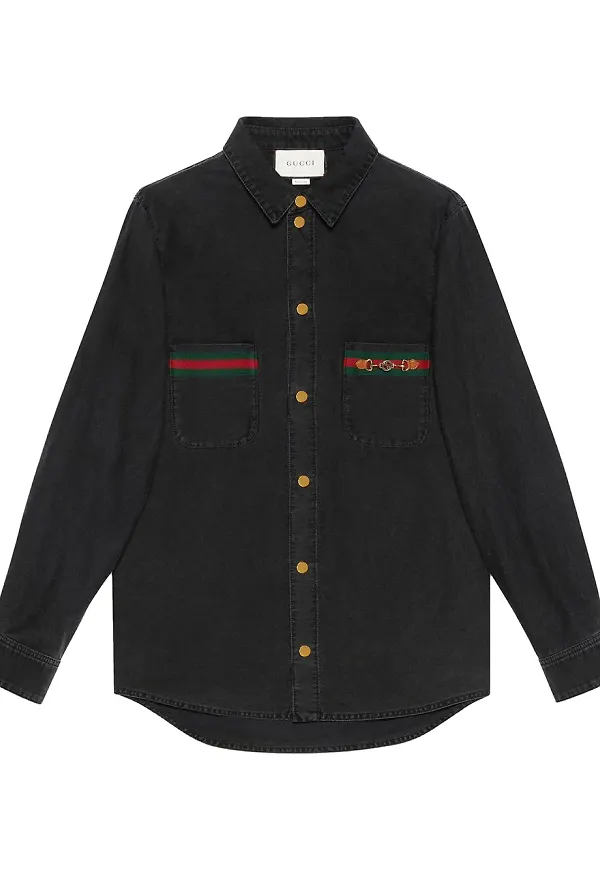 Gucci Web jeansskjorta - Svart