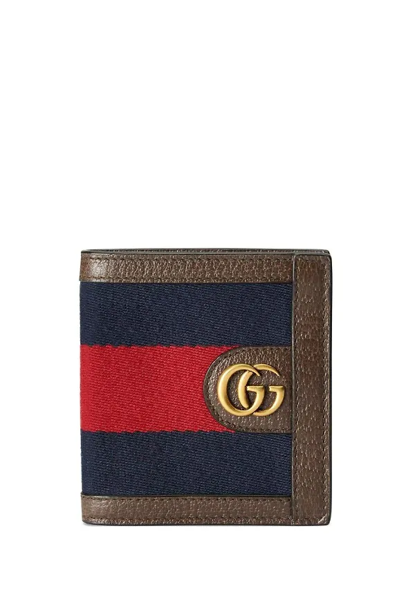 Gucci Web plånbok med läderkant - Brun