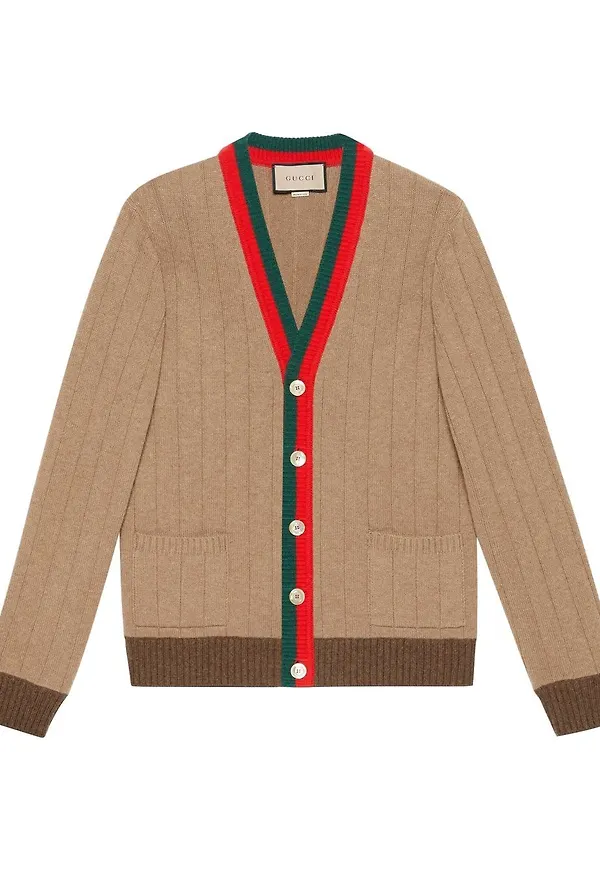 Gucci Web randig ribbstickad kofta - Neutral