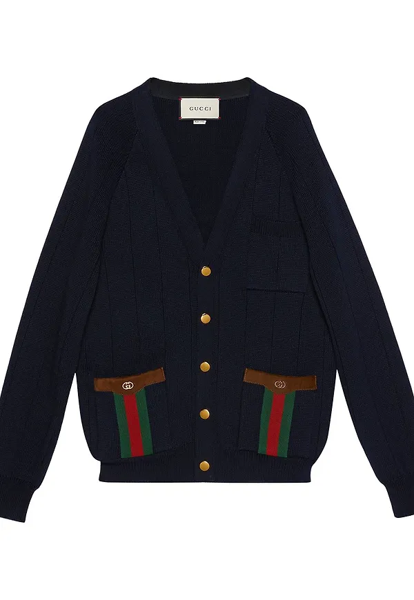 Gucci Web stickad cardigan - Blå